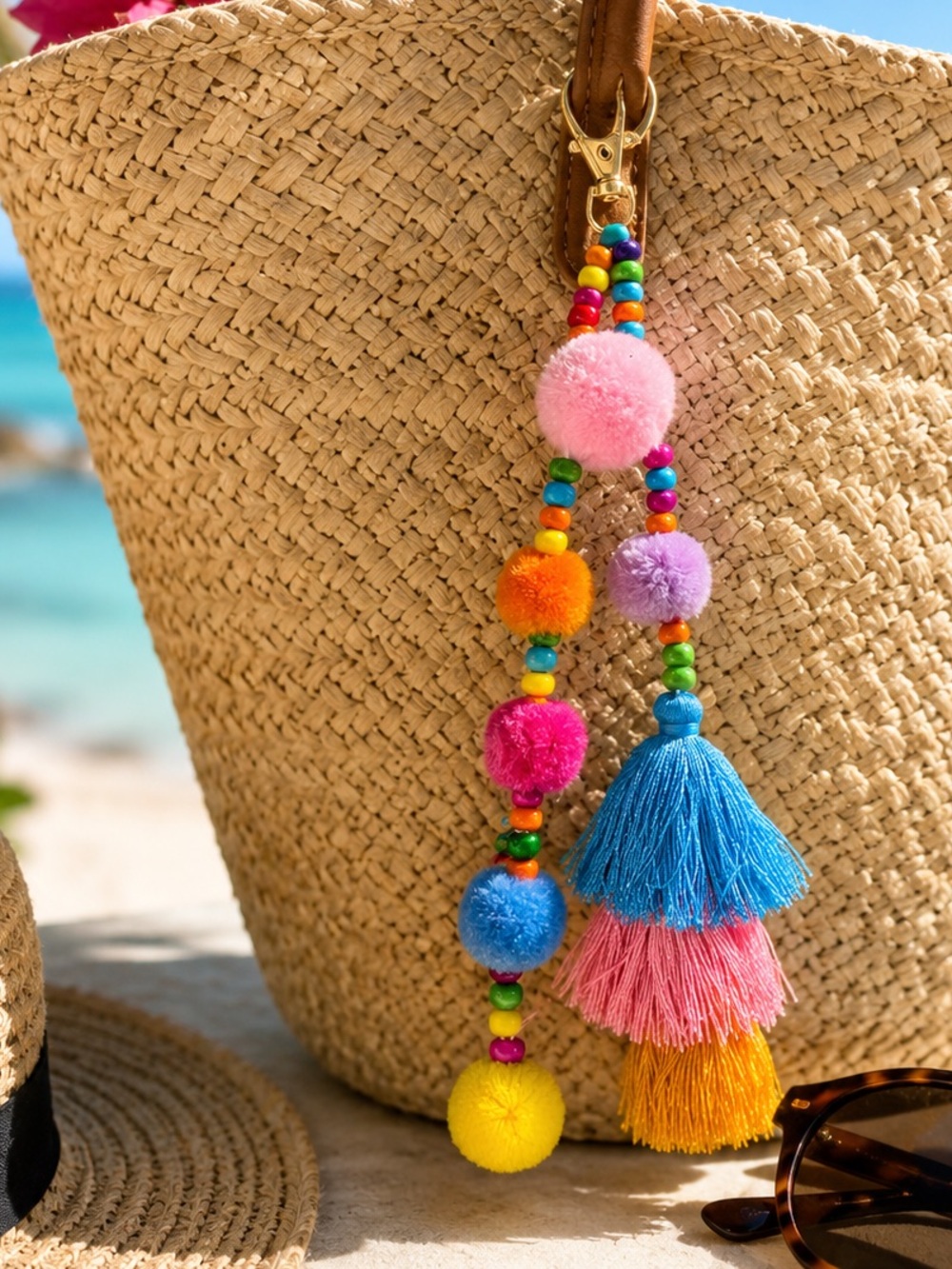 Colorful Pom Pom Tassel Bag Charm – Boho Rainbow Purse Charm